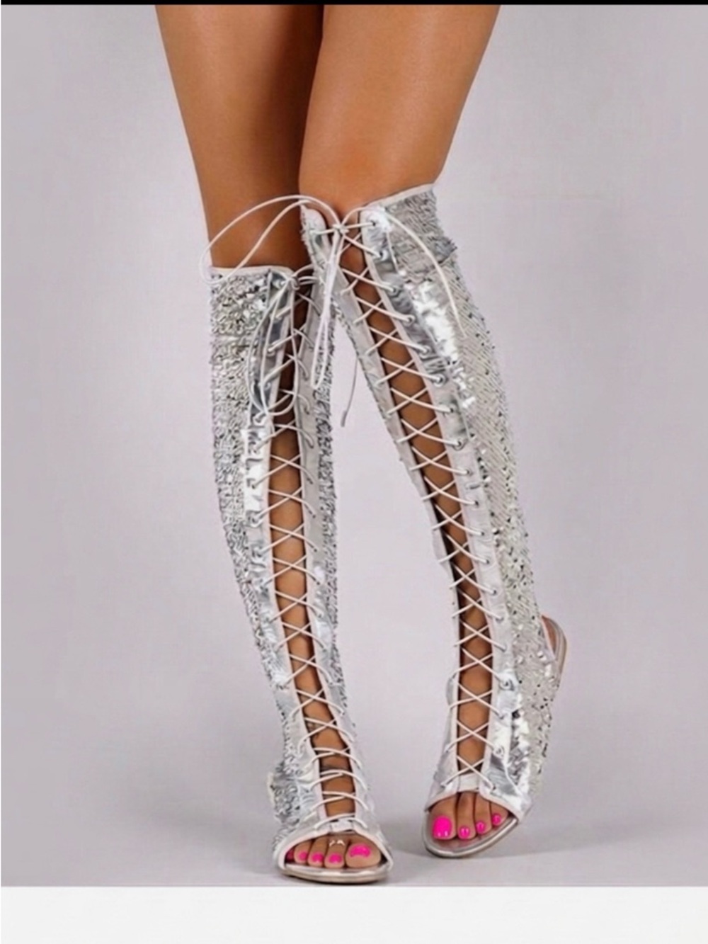 Silver Sequin Gladiator Sandal